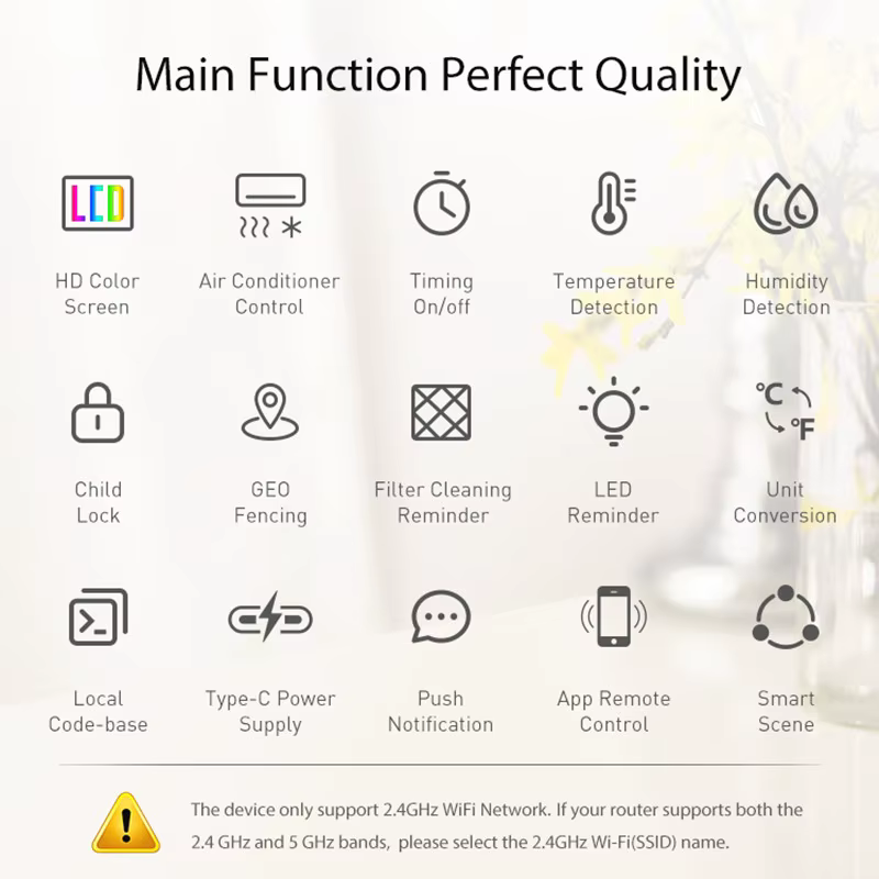 Tuya WiFi pametni upravljač za klimu sa davačem temperature i vlažnosti, LCD