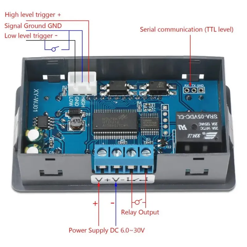 Programabilni tajmer digitalni relej XY-WJ01, 6–30 V DC, 0.01 s do 9999 min - Image 3