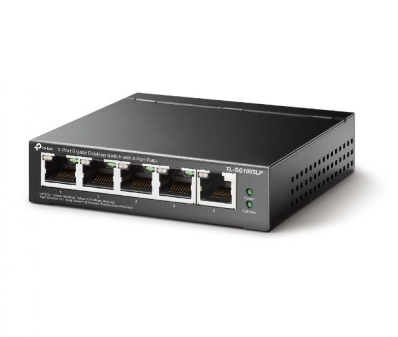 TP-Link TL-SG1005LP PoE svič 5x Gigabit 10/100/1000Mb/s, 4x PoE port, budžet 40W, stoni