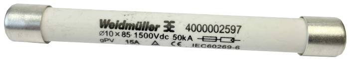 Weidmuller 4000002609 FUSE WSFL 10X85 16A 1K5V GPV 16 A 1500 FUSE WSFL 10X85 16A 1K5V GPV 1500 V/DC