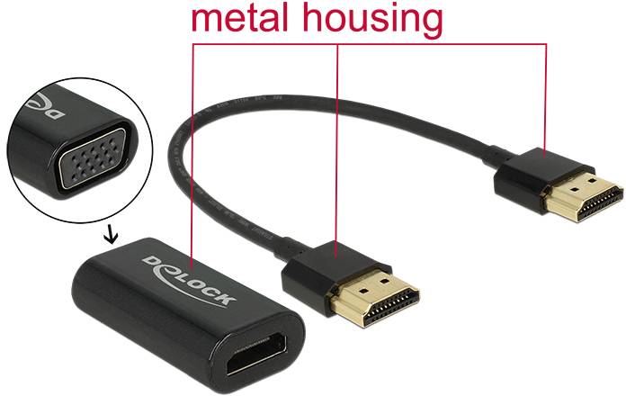 Delock 15-polni adapter za monitor 0,15 m crna muški konektor HDMI