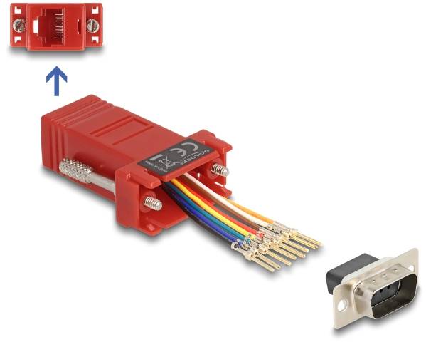 Delock 9-polni adapter za monitor crvena 9-polni muški konektor D-Sub RJ45 utičnica