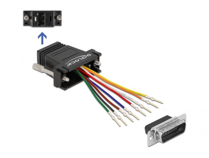 Delock 15-polni adapter za monitor crna RJ45 utičnica VGA, RJ45