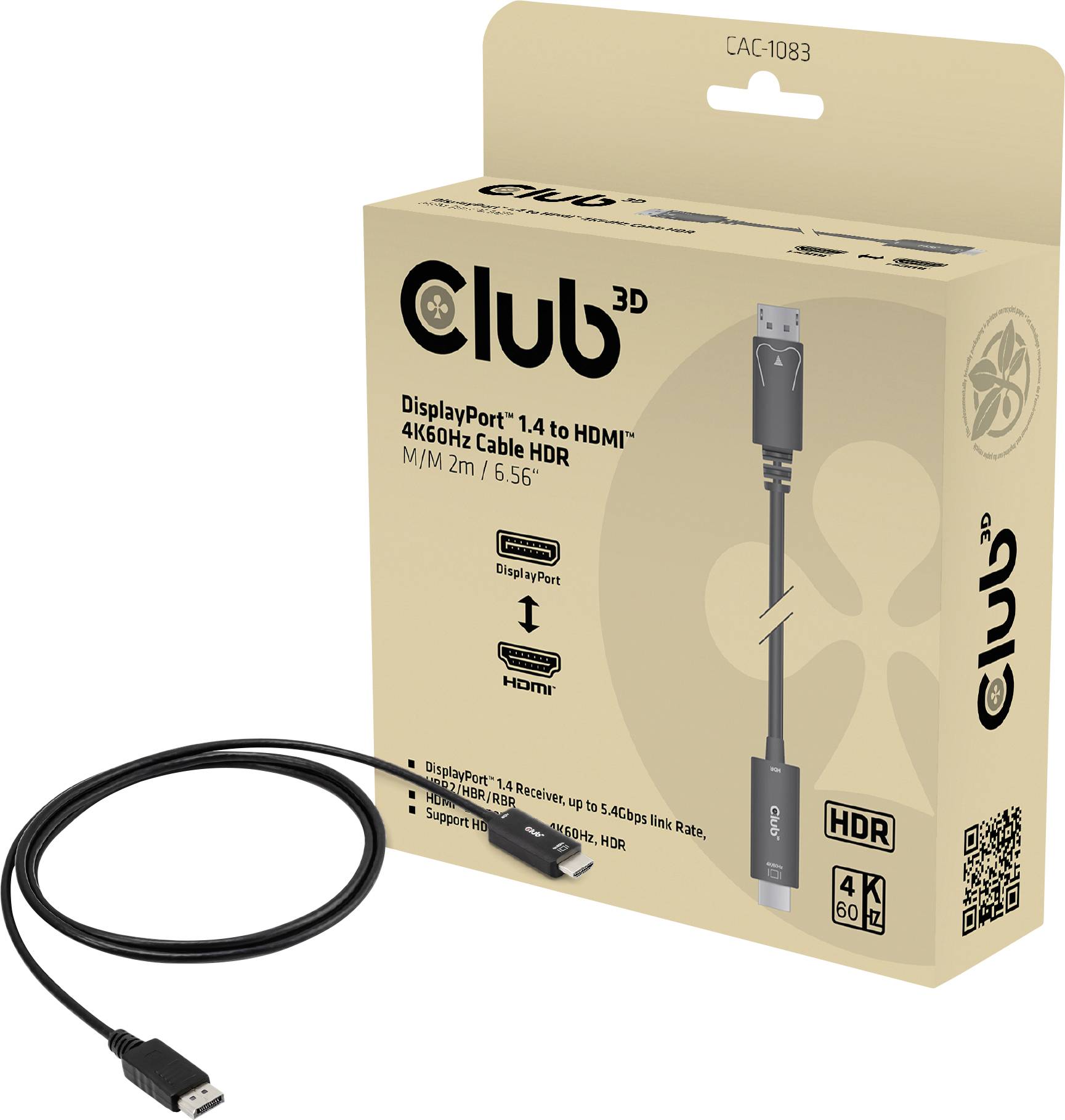 club3D CAC-1083 DisplayPort konektor 2,00 m crna muški