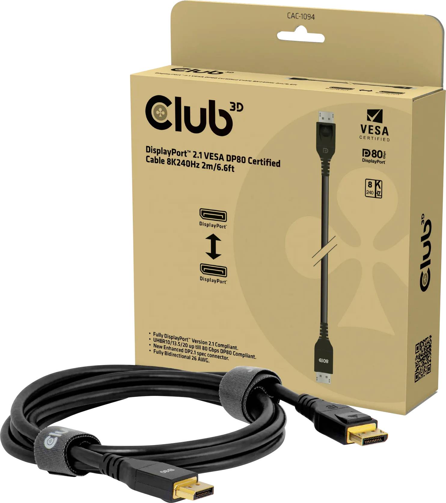 club3D CAC-1094 DisplayPort konektor 2 m višebojna muški