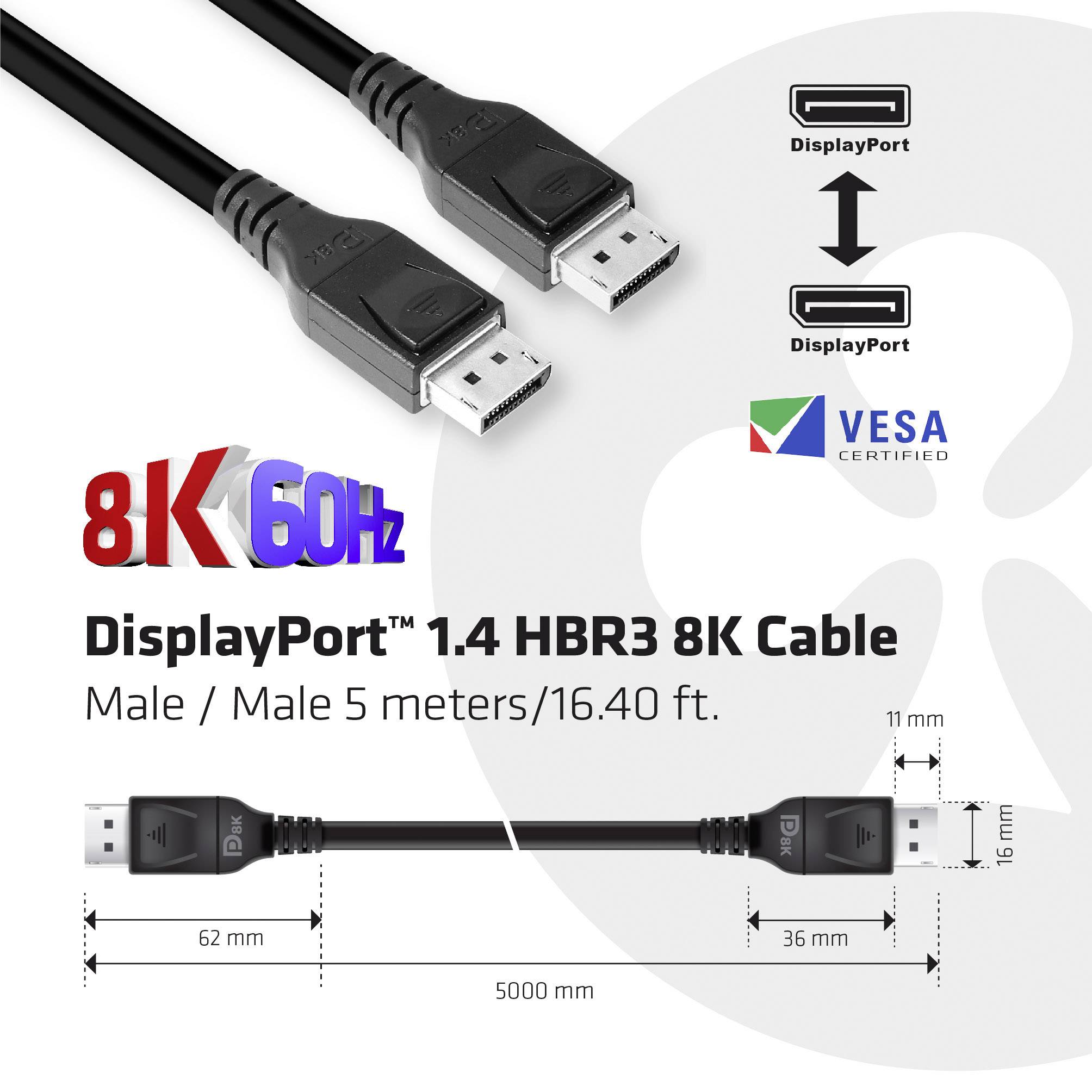 club3D DisplayPort CAC-1061 kabl 5,00 m crna