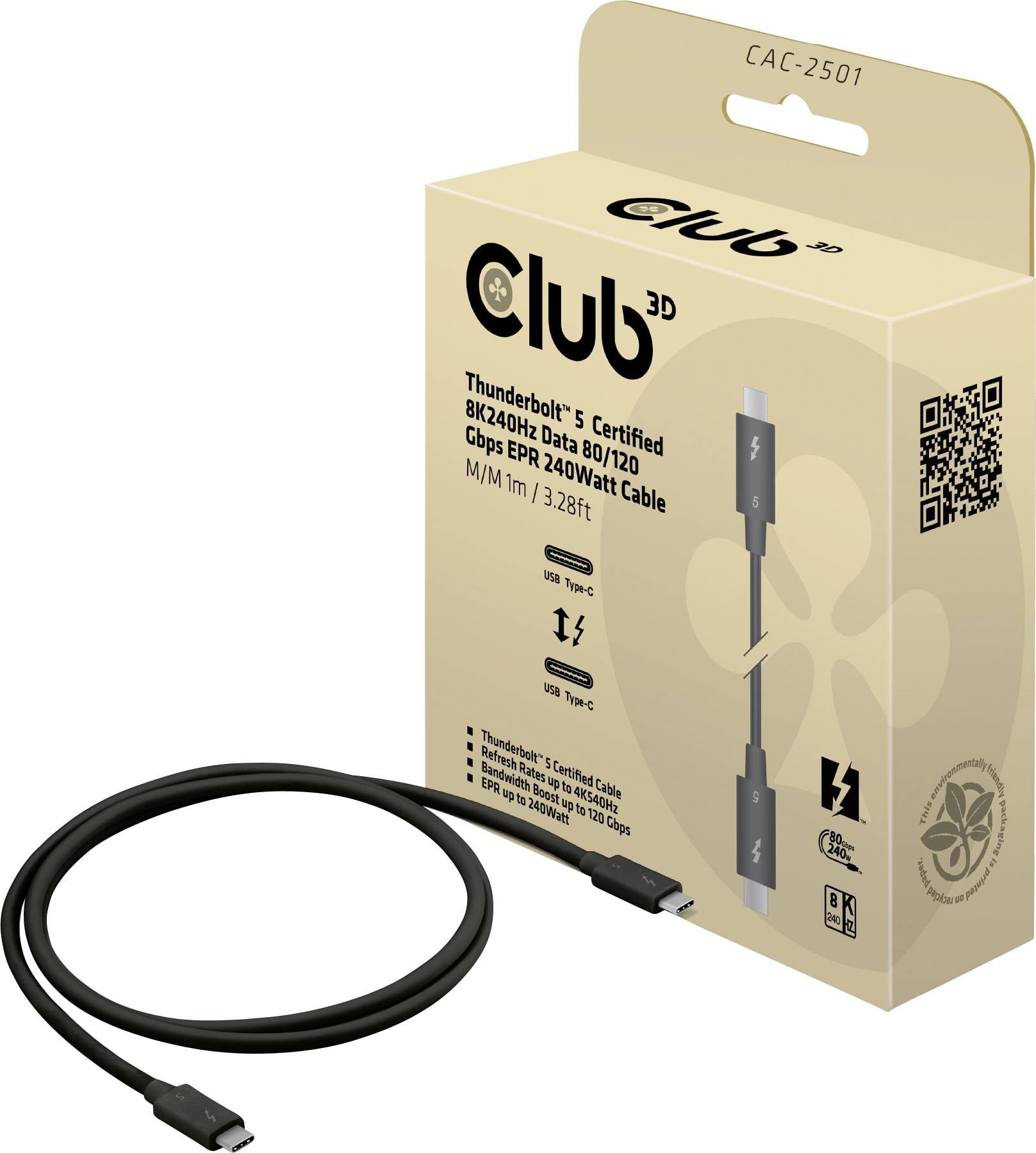 club3D Thunderbolt™ CAC-2501 Thunderbolt kabl 1,00 m crna USB