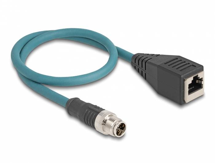 Delock 8-polni mrežni adapter 0,50 m turkizna M12 utikač