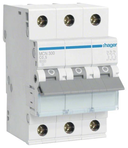Hager MCN300 automatski osigurac 3-polni 0,5 A 400 V 6 kA