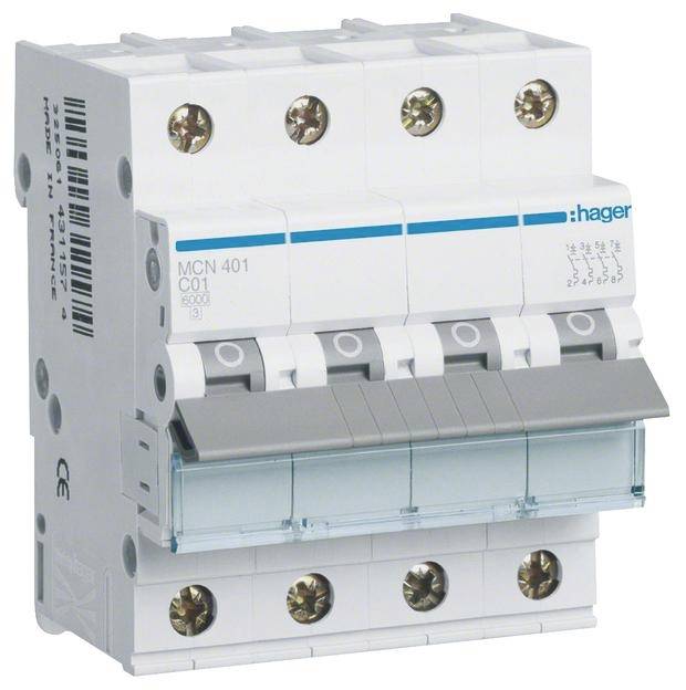 Hager MCN401 automatski osigurac 4-polni 1 A 400 V 6 kA