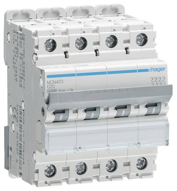 Hager NCN420 automatski osigurac 4-polni 20 A 400 V 10 kA