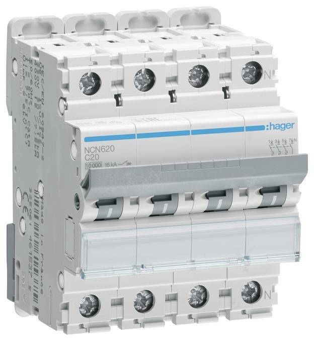 Hager NCN620 automatski osigurac 4-polni 20 A 400 V 10 kA