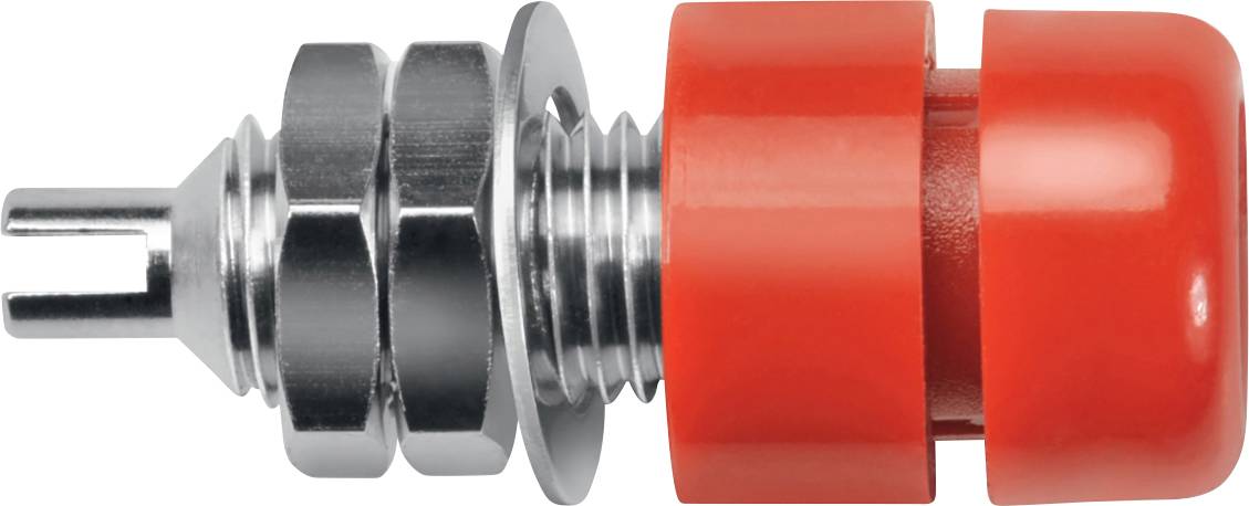 Schützinger IBU 401 Ni / RT ugradna utičnica, Ø4mm, crvena, 30V/AC, 60V/DC, 32A, lemni priključak