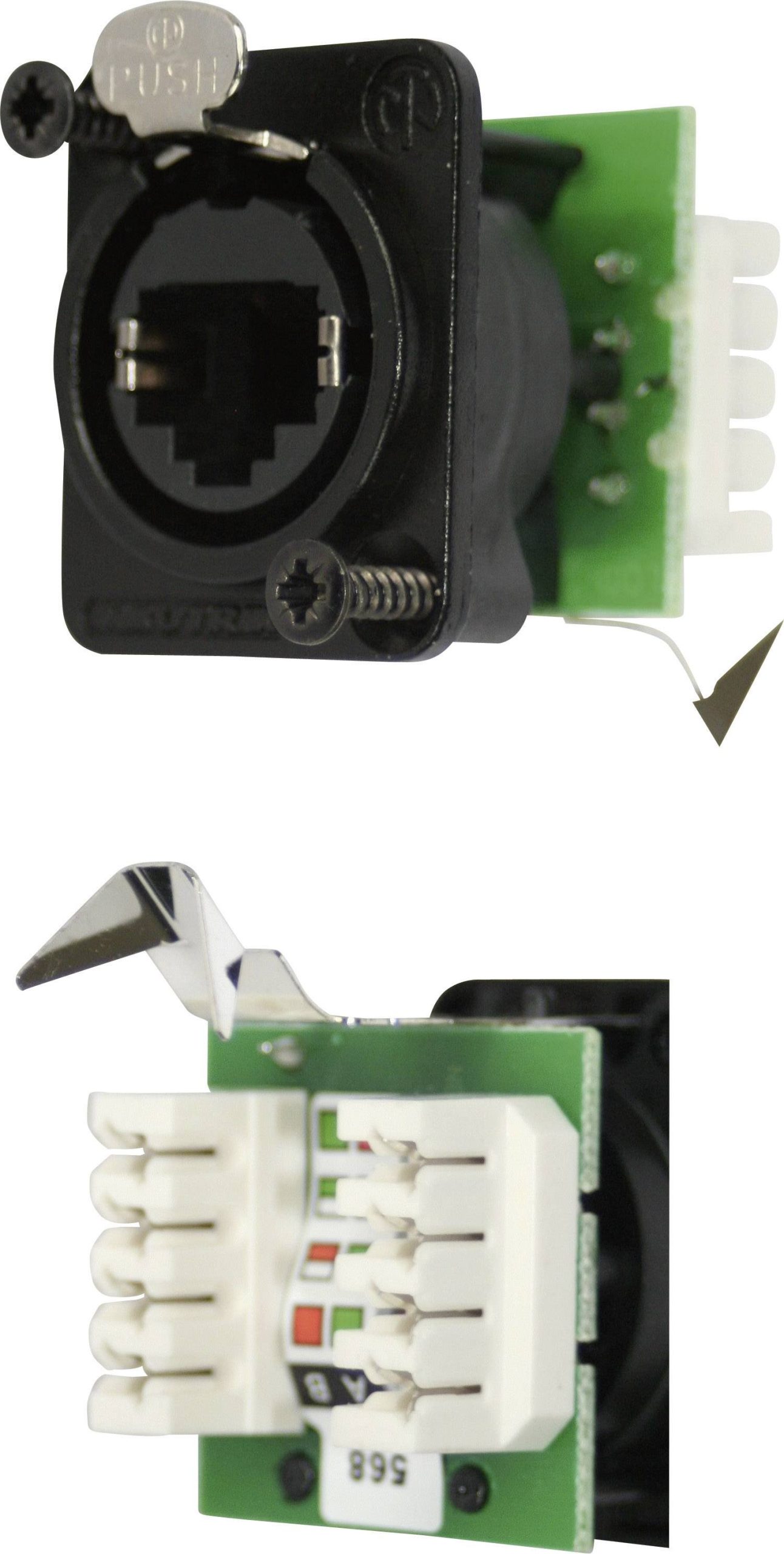 Neutrik 734059 RJ45 konektor Podpora šasije Rezanje, stezna tehnologija LSA-PLUS 8P8C pol. crna