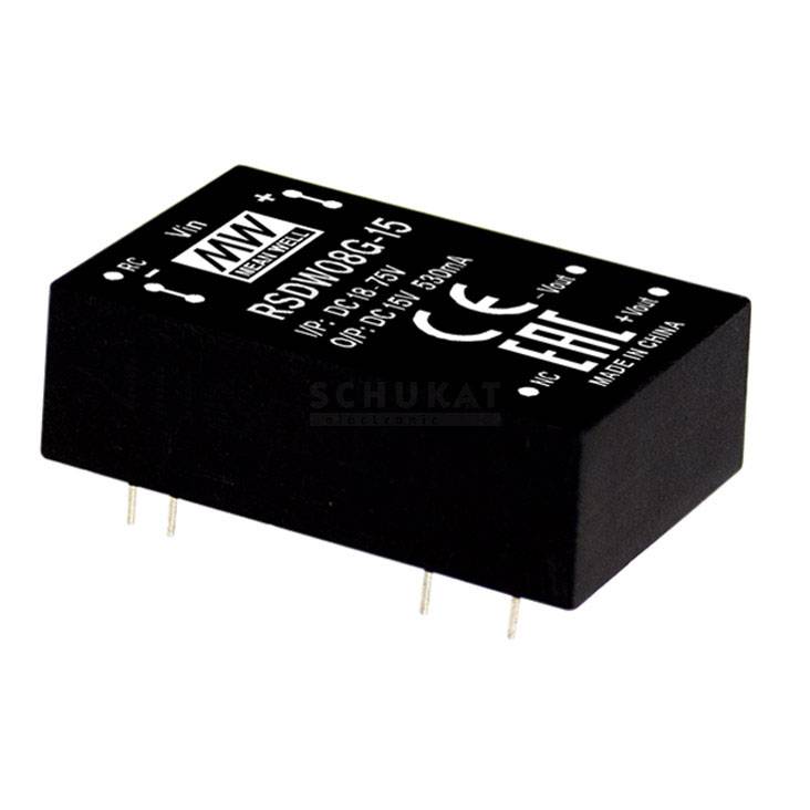 MEAN WELL RDDW08F-15 DC/DC pretvarački modul 9 V/DC → 15 V/DC, -15 V/DC 265 mA 8 W