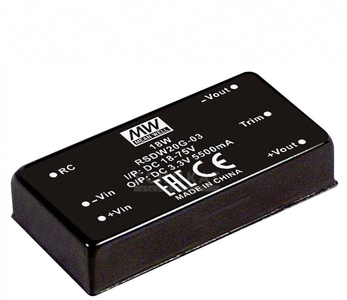 MEAN WELL RSDW20G-15 DC/DC pretvarač 18 V/DC → 15 V/DC 1,33 A 20 W
