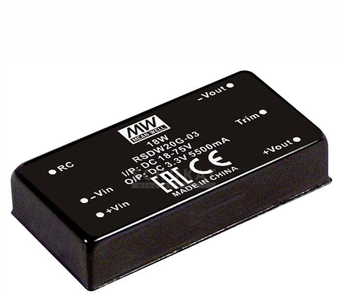 MEAN WELL RSDW20G-03 DC/DC pretvarač 18 V/DC → 3,3 V/DC 5,5 A 20 W
