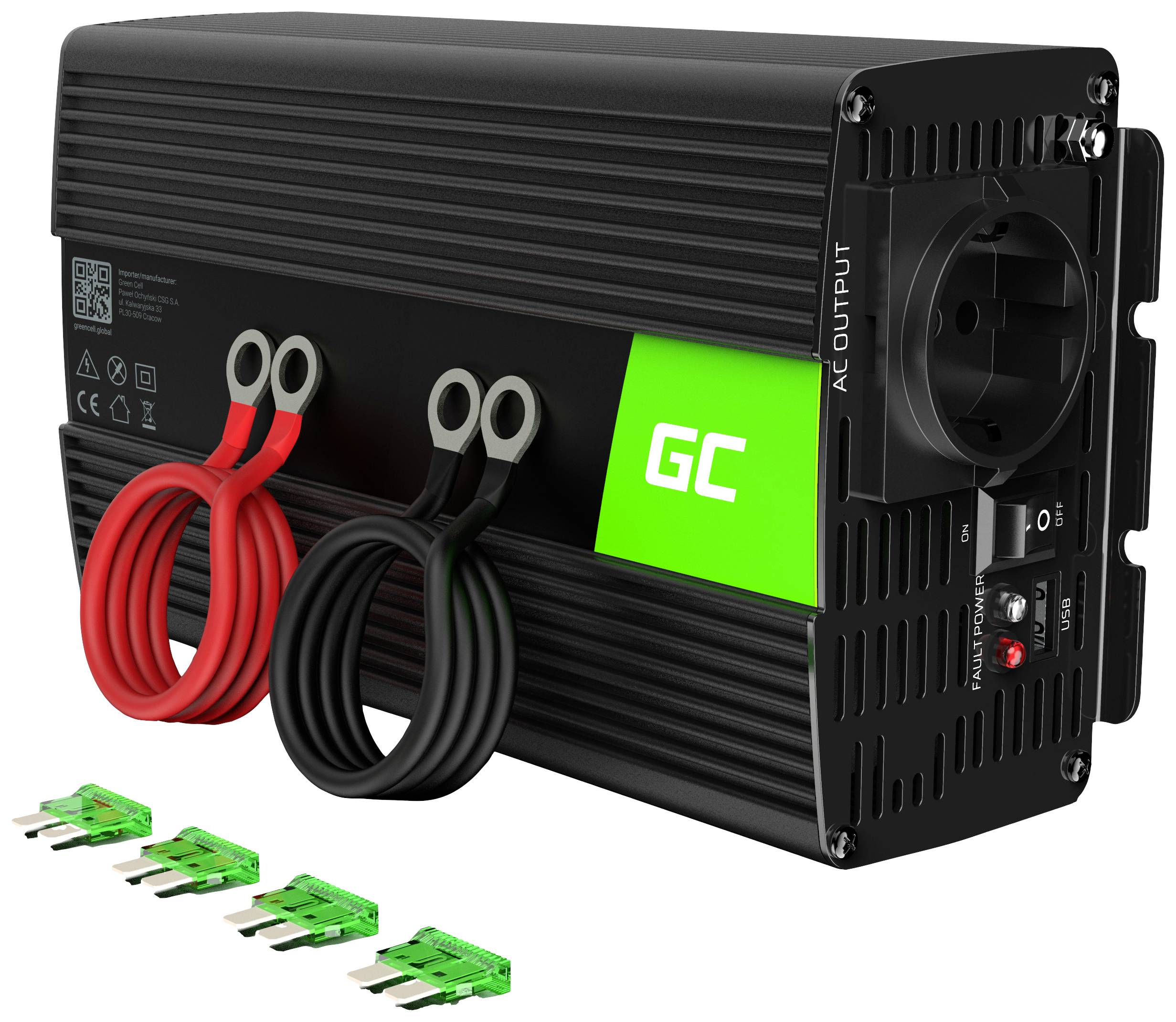 Green INV08 inverter 12 V → 230 V 1000 W 2000 W