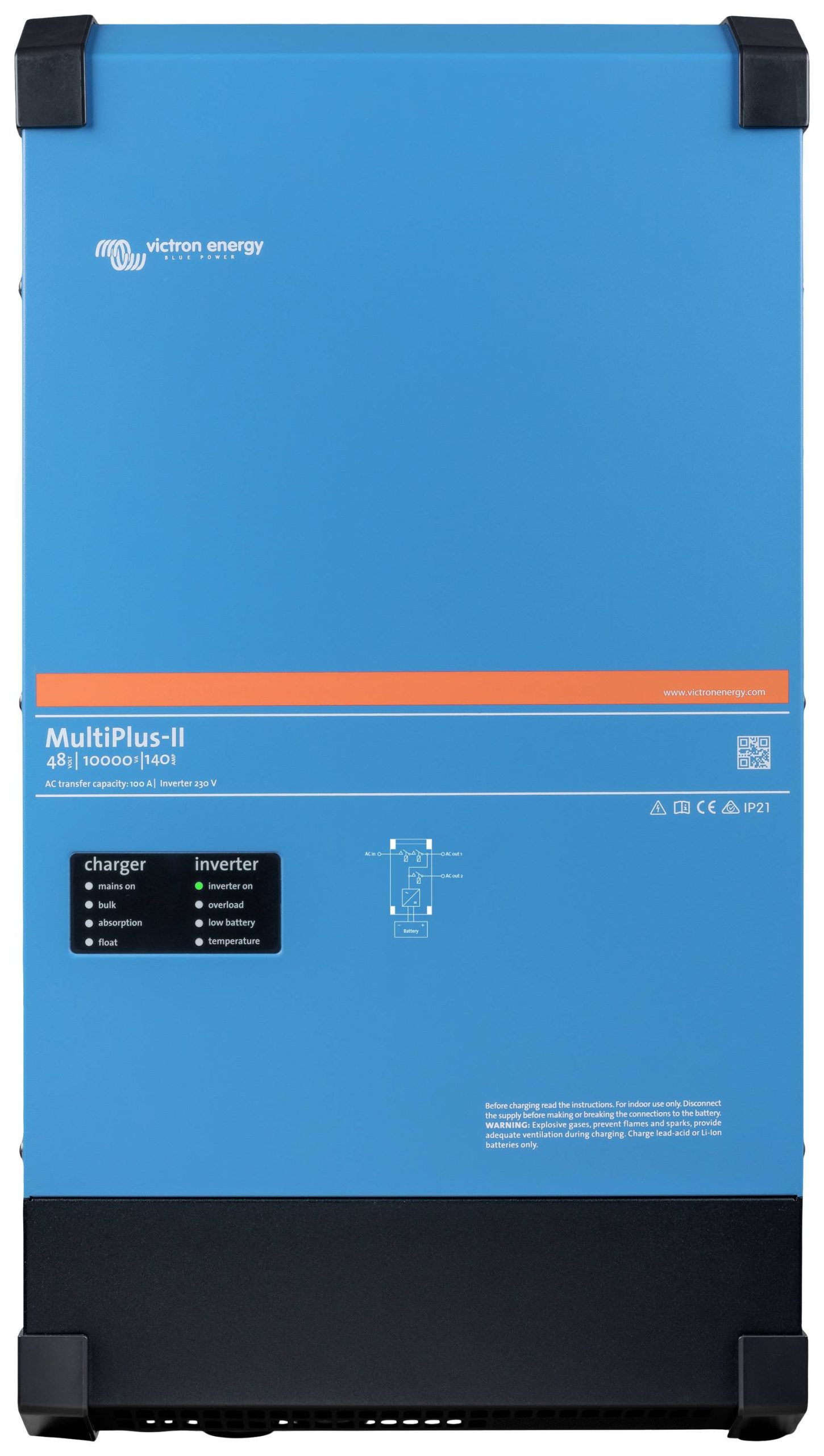 Victron Energy MultiPlus-II 48/10000/140-100/100 230V inverter 38 - 66 V → 10000 W