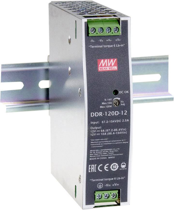 MEAN WELL DDR-120C-48 DC/DC pretvarač za DIN šinu 33,6-64,2 V/DC → 48 V/DC 2,5 A