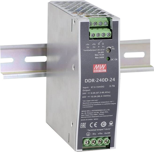 MEAN WELL DDR-240B-24 DC/DC pretvarač za DIN šinu 16,8-33,6 V/DC → 24 V/DC 10 A