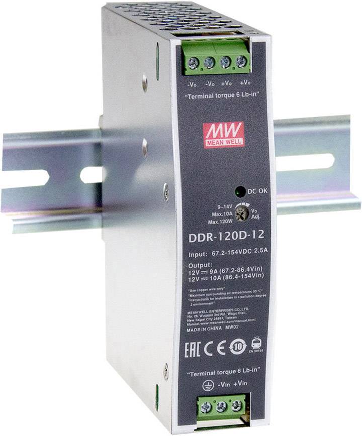MEAN WELL DDR-120C-24 DC/DC pretvarač za DIN šinu 33,6-64,2 V/DC → 24 V/DC 5 A