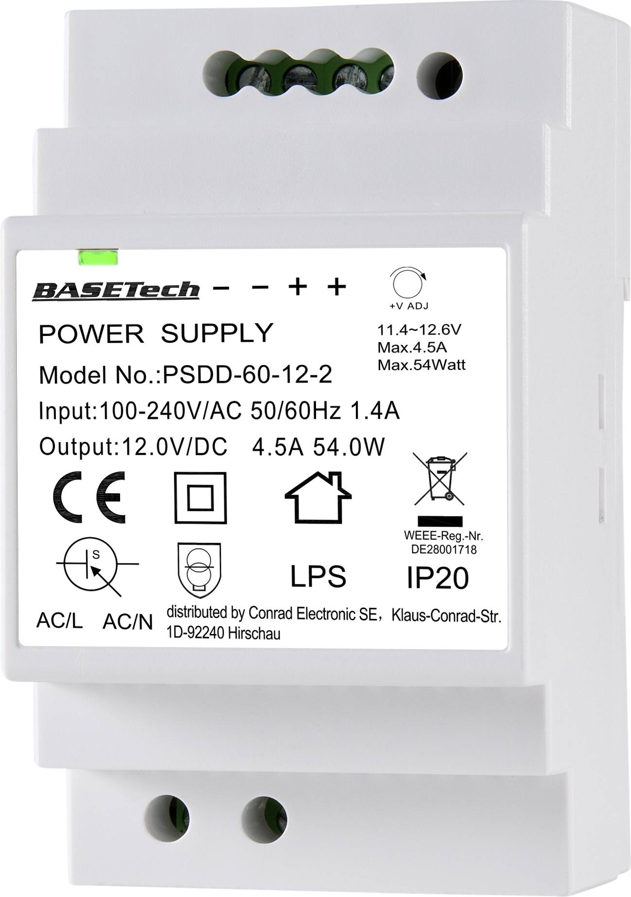 Basetech PSDD-60-12-2 napajanje za DIN šinu 12 V 4,5 A 54 W