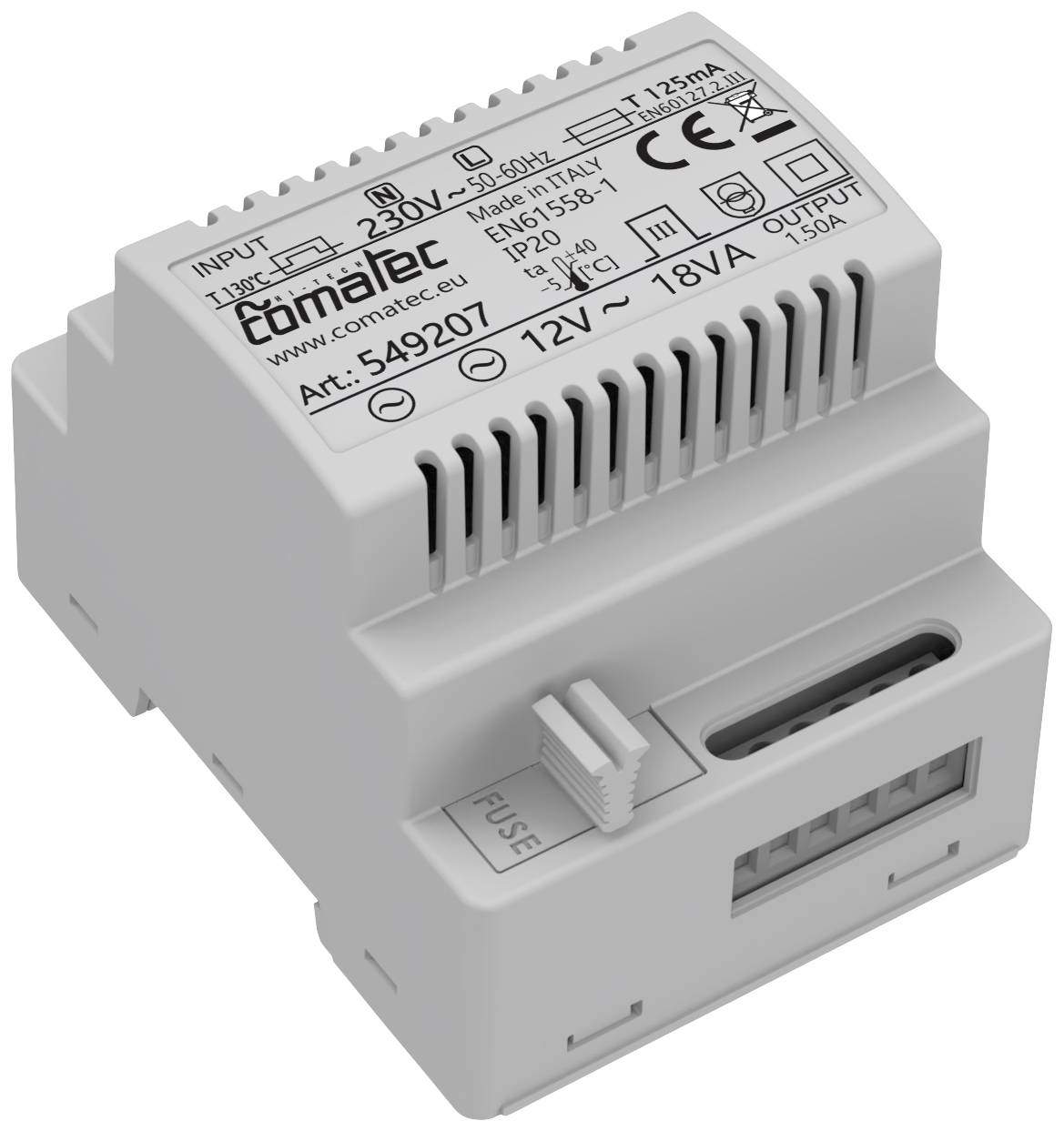 Comatec TBD201812F4 napajanje za DIN šinu 230 V/AC → 12 V/AC 1,5 A 18 VA