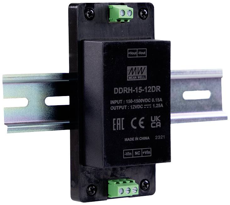 MEAN WELL DDRH-15-12DR DC/DC pretvarač za DIN šinu 150 V/DC → 12 V/DC 1 x zavrtanjska stezaljka