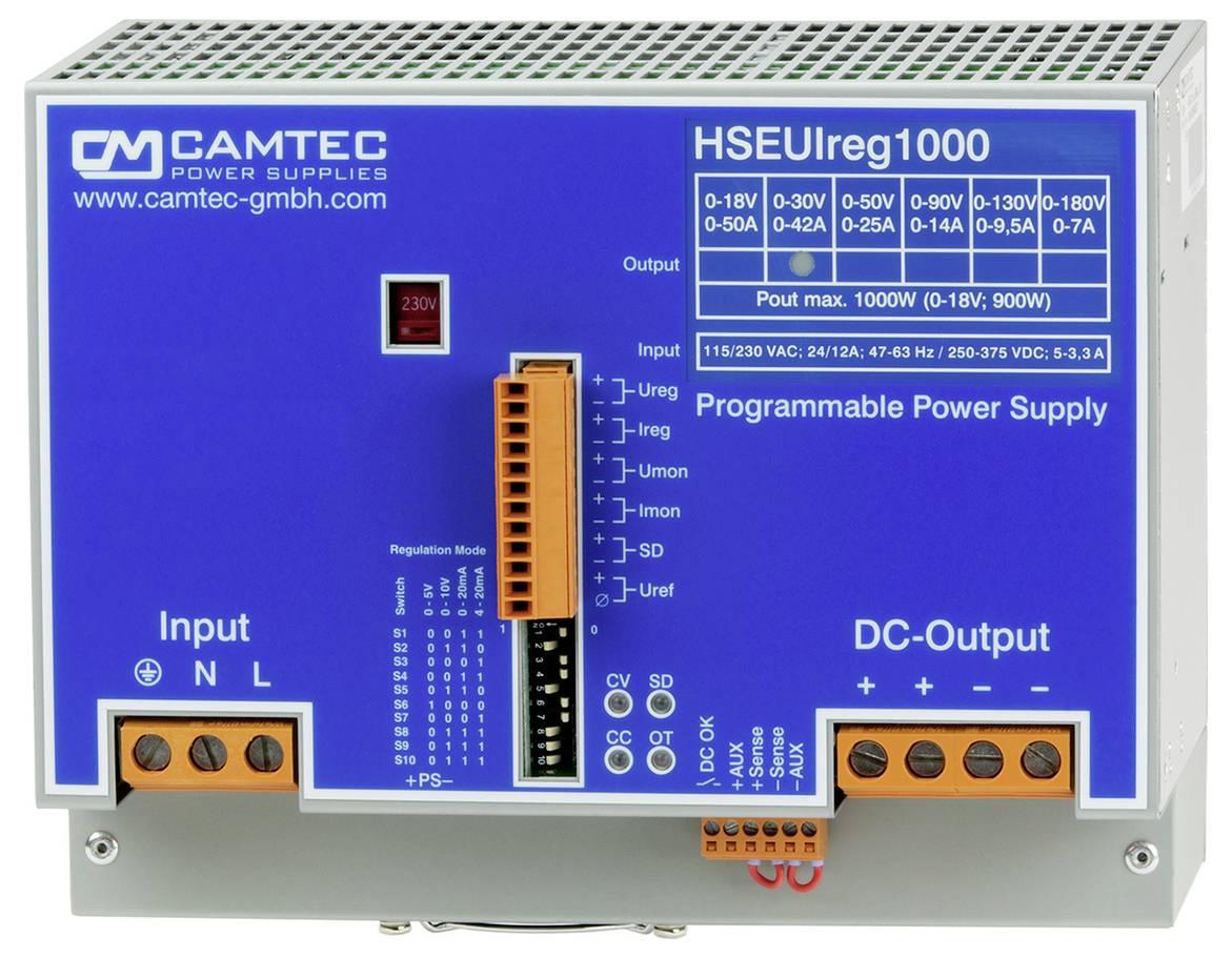 Camtec HSEUREG04801.090(R2) napajanje za DIN šinu 90 V/AC, 250 V/DC → 90 V 480 W