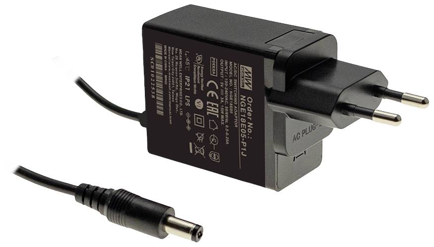 MEAN WELL NGE18E05-P1J adapter za napajanje sa fiksnim naponom 15 W šuplji utikač 5,5/2,1 1 x