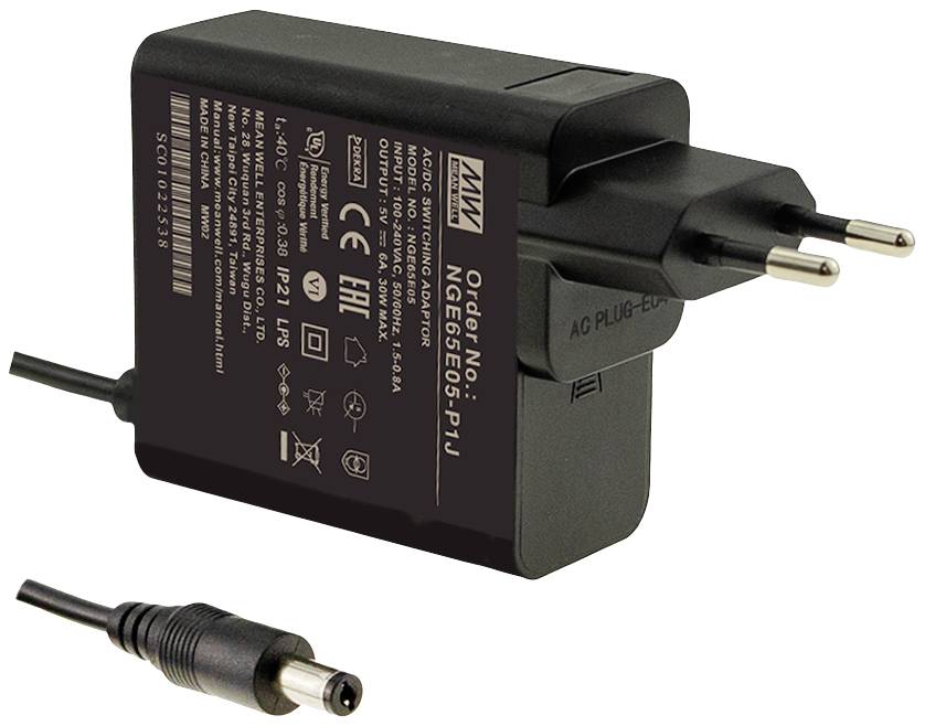 MEAN WELL NGE65E48-P1J adapter za napajanje sa fiksnim naponom 65,2 W šuplji utikač 5,5/2,1 1 x