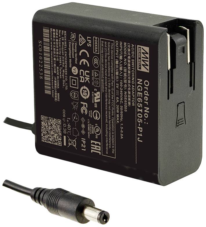 MEAN WELL NGE65I09-P1J adapter za napajanje sa fiksnim naponom 53,6 W šuplji utikač 5,5/2,1 1 x