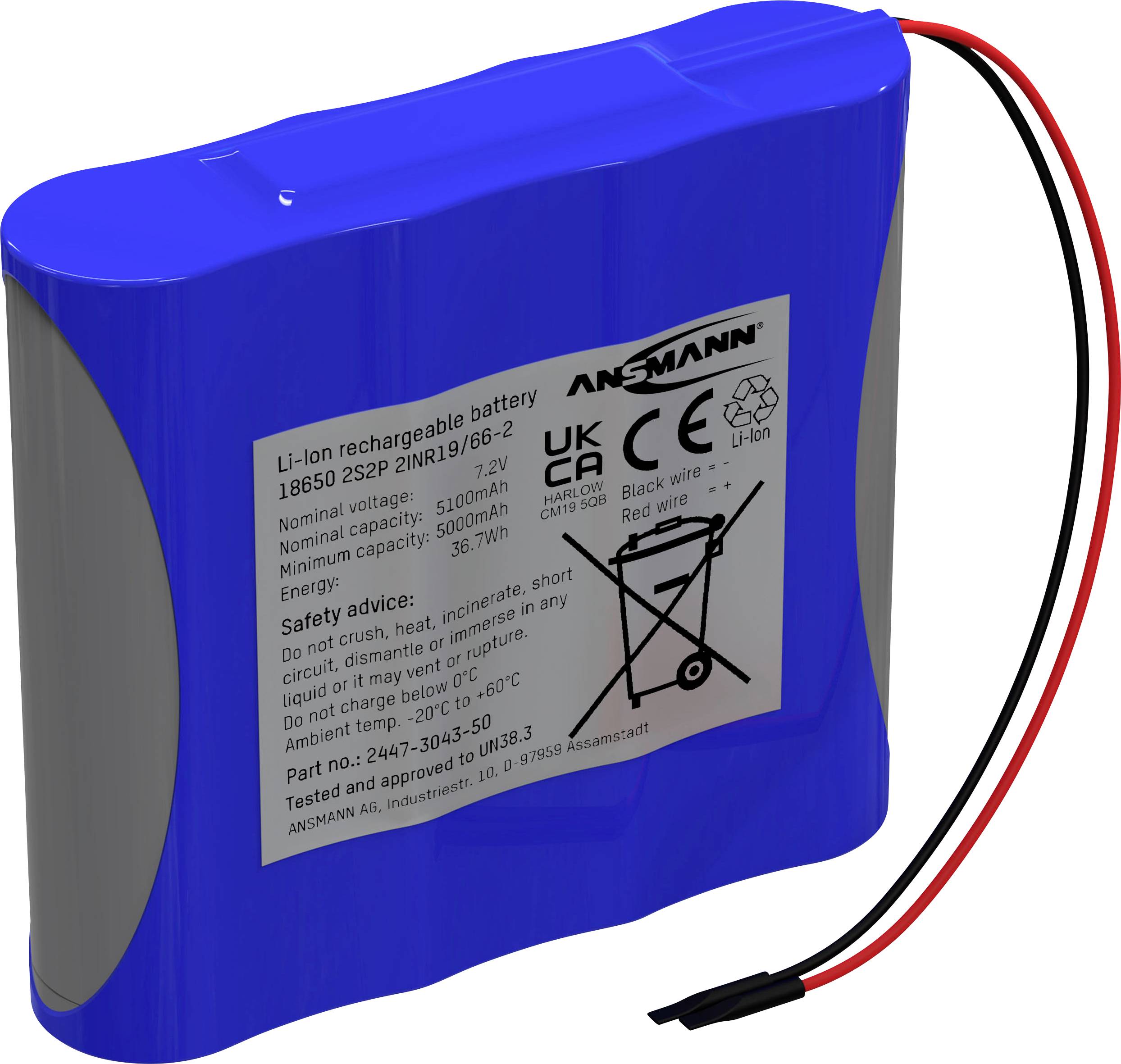 Ansmann 2S2P akumulatorski paket Li-Ion 7,2 V 5100 mAh 18650 (D x Š x V) 70 x 74 x 20 mm