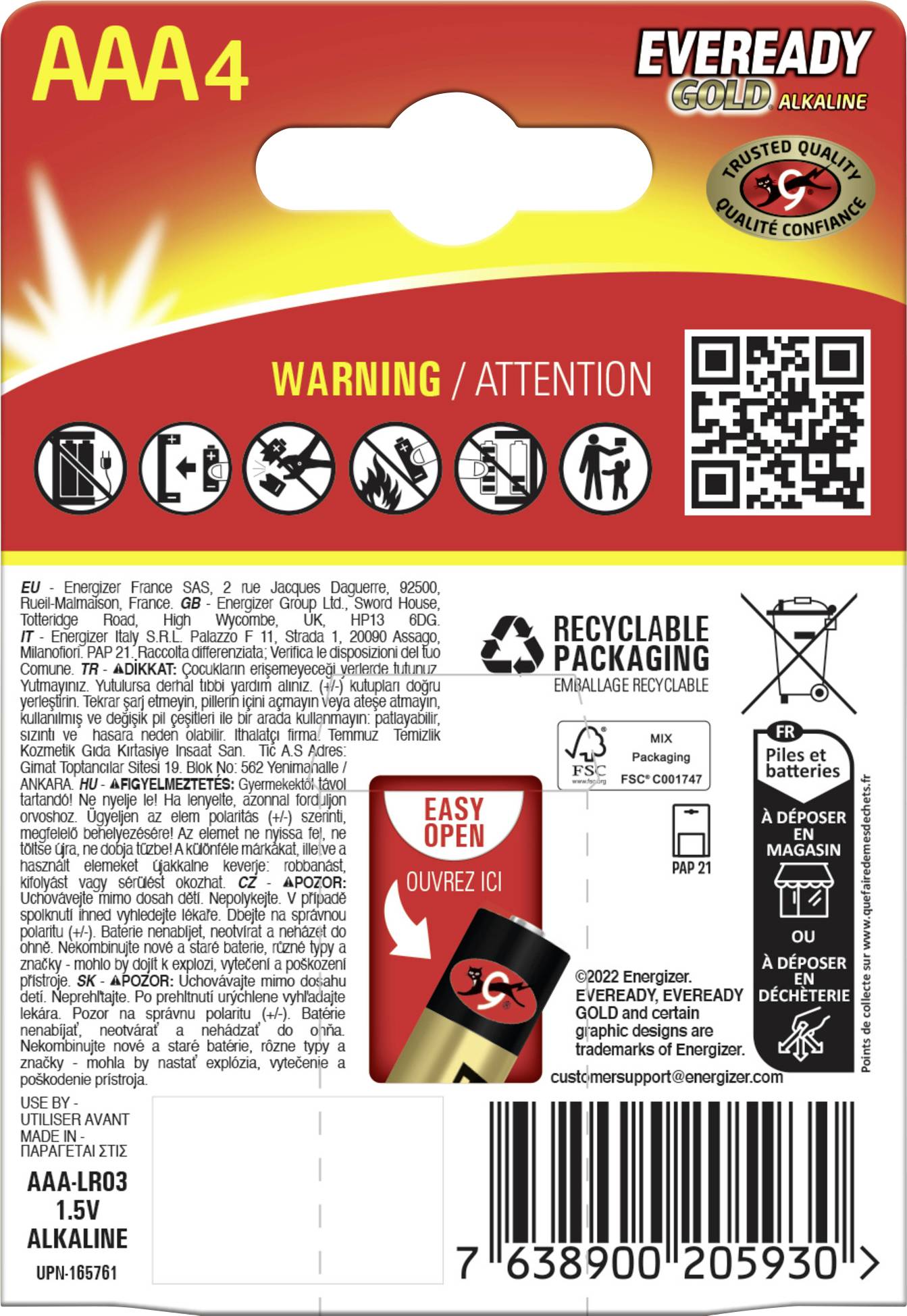 Eveready E304397101 AAA baterija alkalna 1,5 V AAA (Micro) pak. 4 kom.