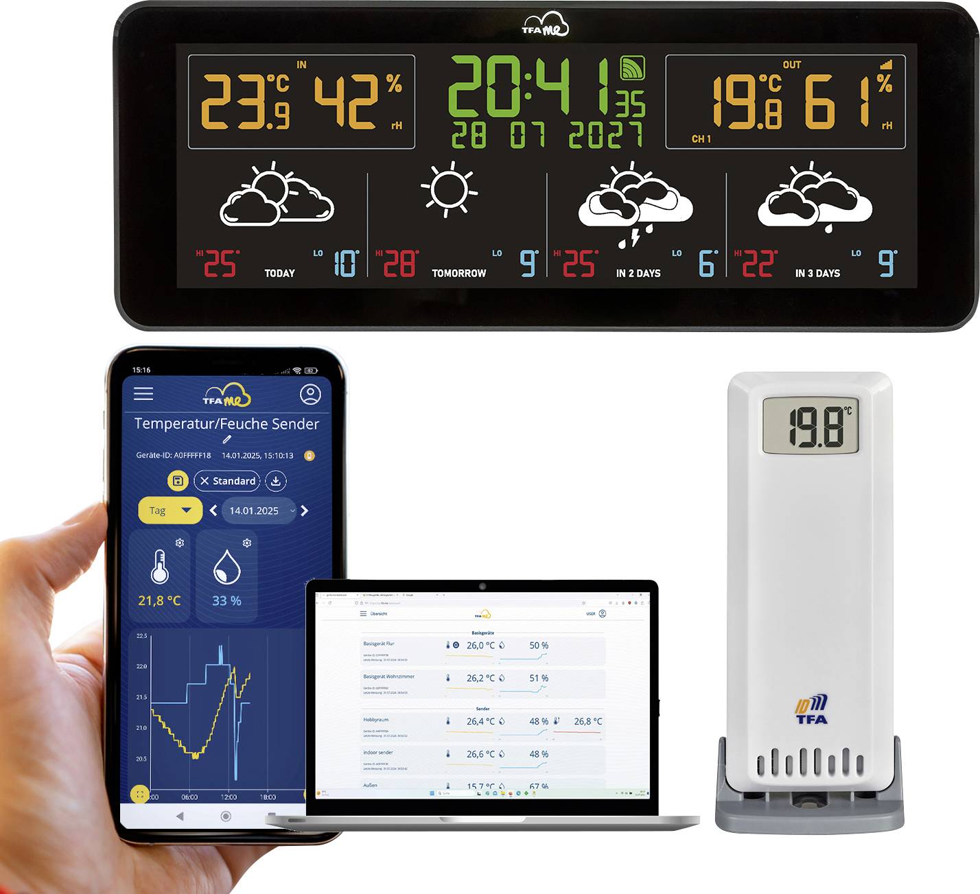TFA Dostmann 35.8107.01 WiFi meteorološka stanica domet 100 m do 50 senzora