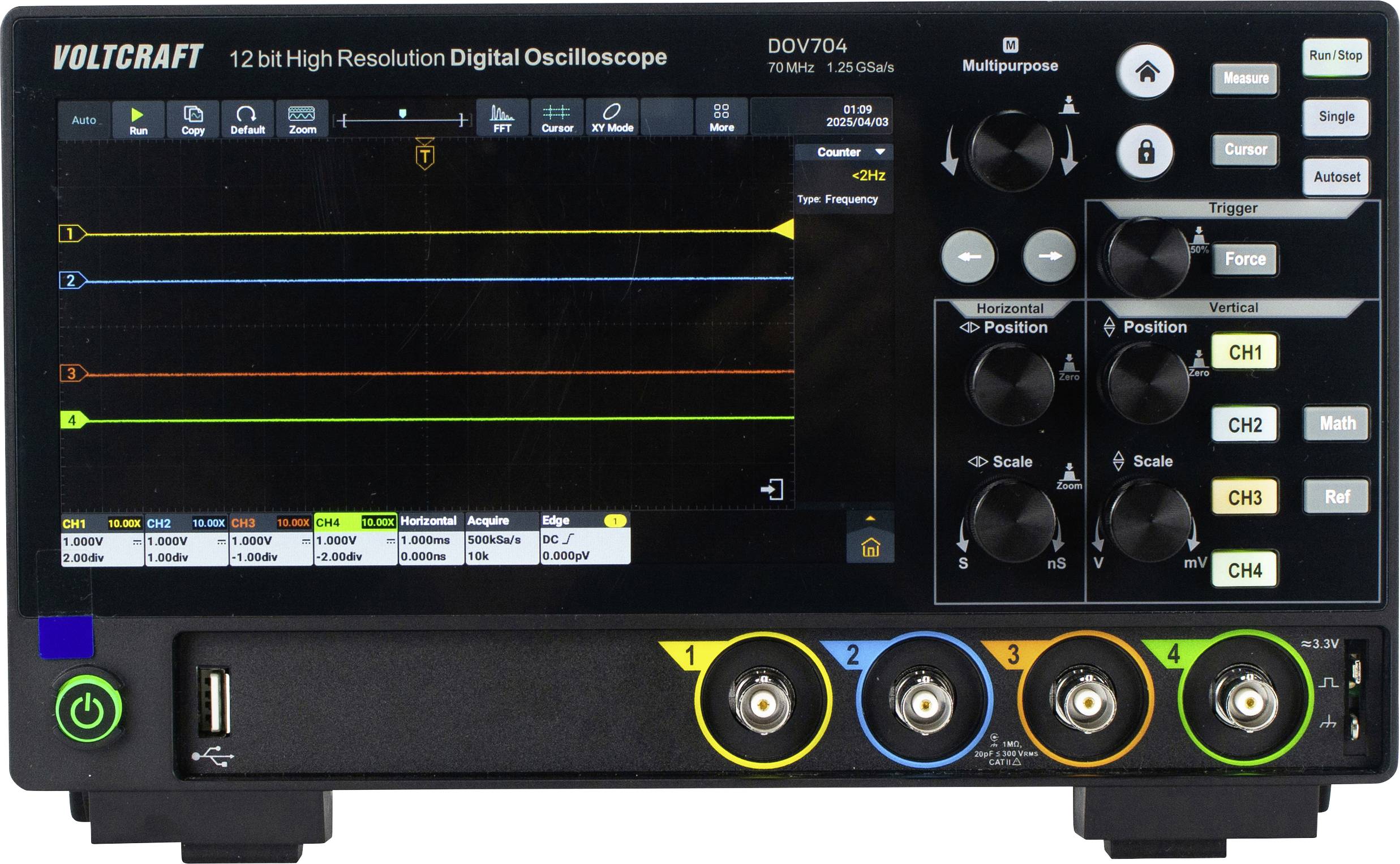 VOLTCRAFT DOV704 digitalni osciloskop 70 MHz 4-kanalni 1,25 GSa/s