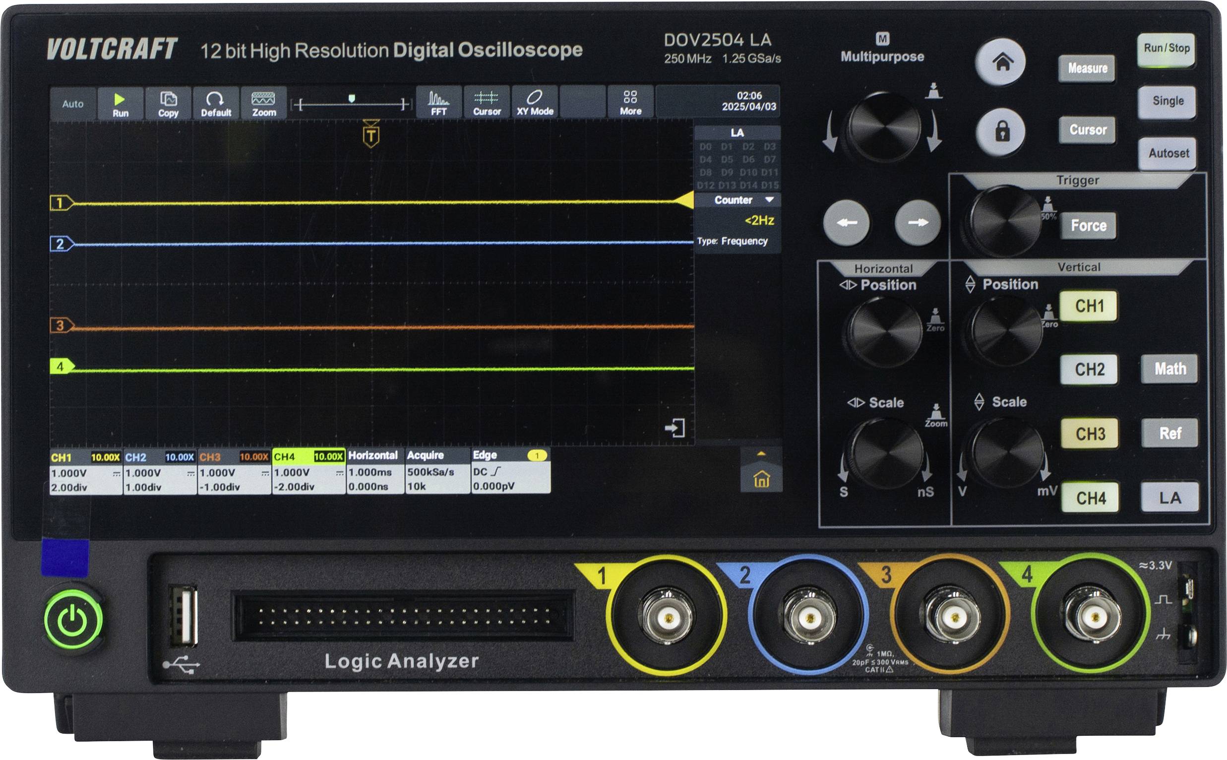 VOLTCRAFT DOV2504 LA digitalni osciloskop 250 MHz 4-kanalni 1,25 GSa/s