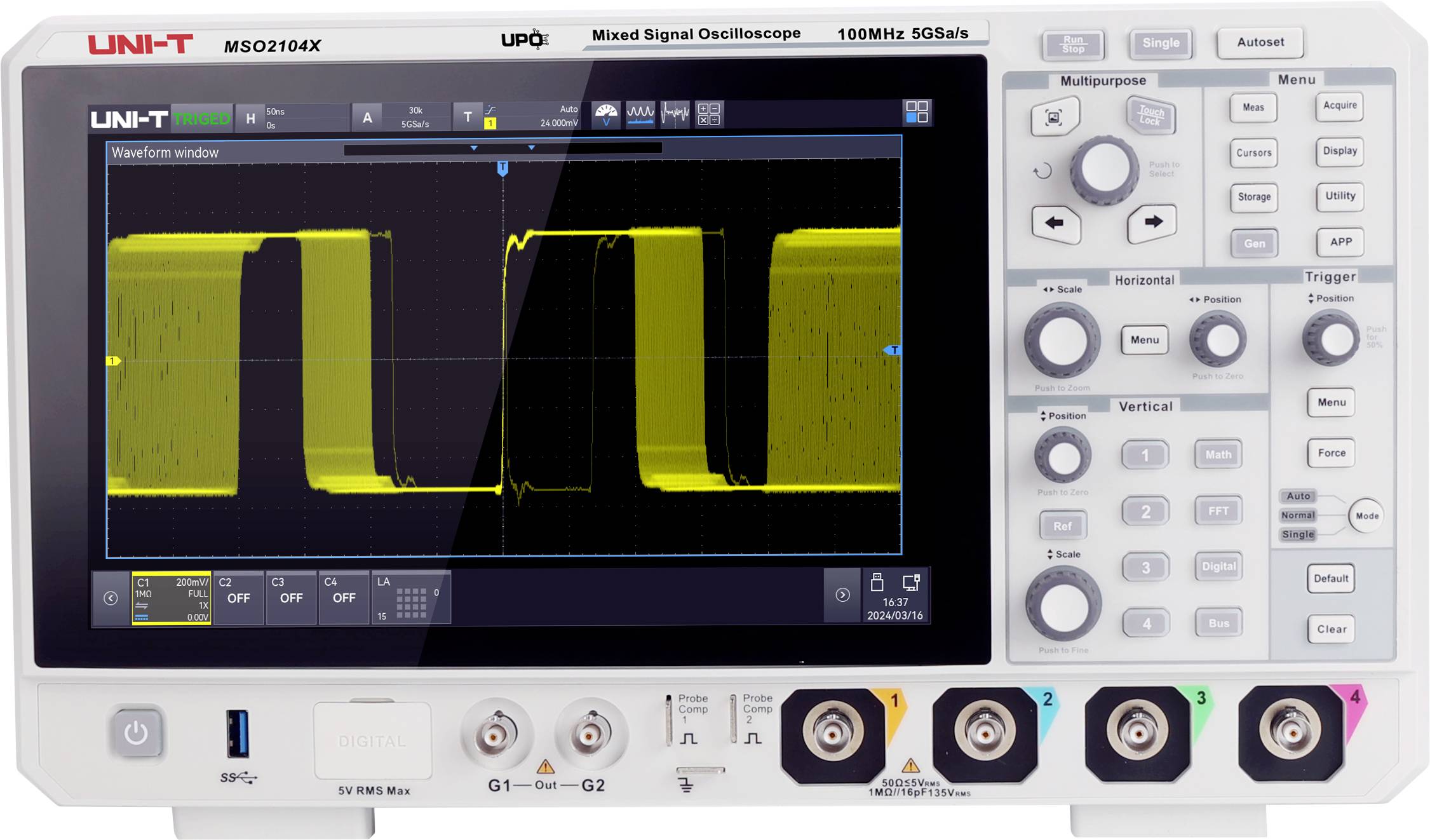 UNI-T MSO2104X digitalni osciloskop 100 MHz 4-kanalni 100 Mpts