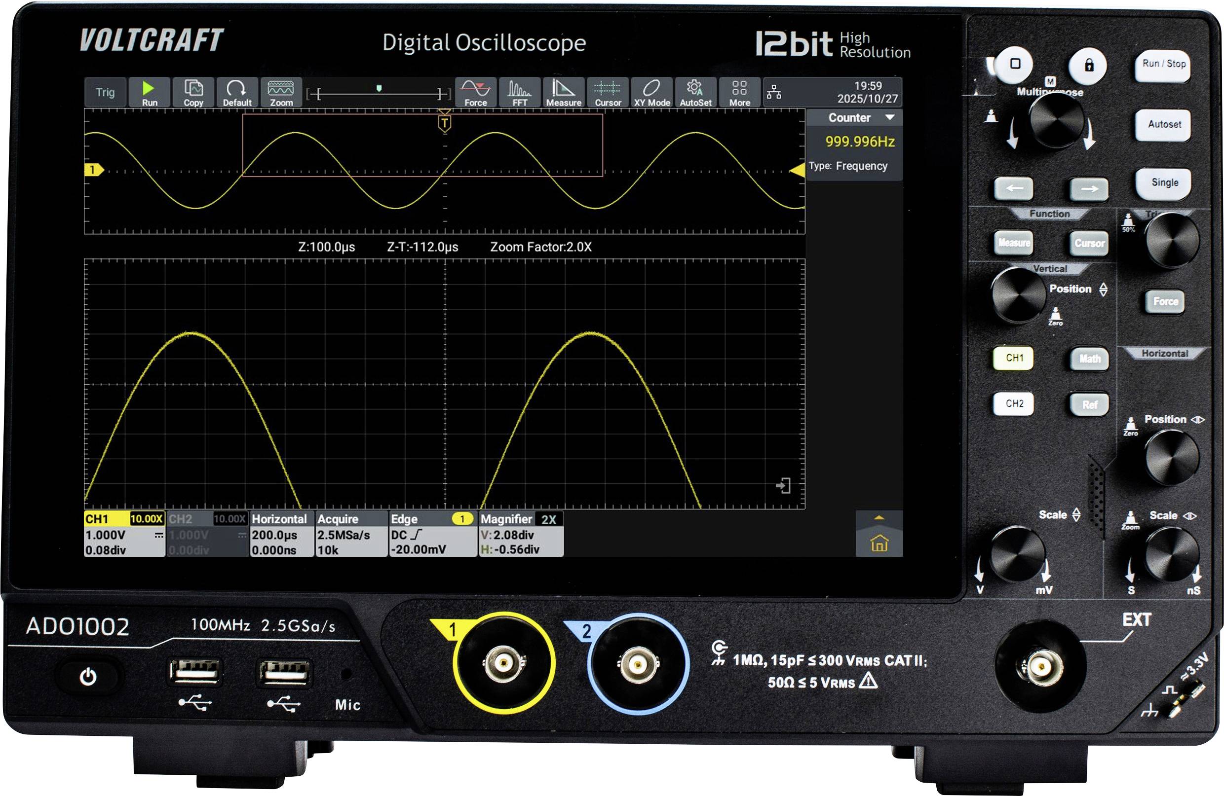 VOLTCRAFT ADO-1002 digitalni osciloskop 100 MHz 2-kanalni 2,5 GSa/s
