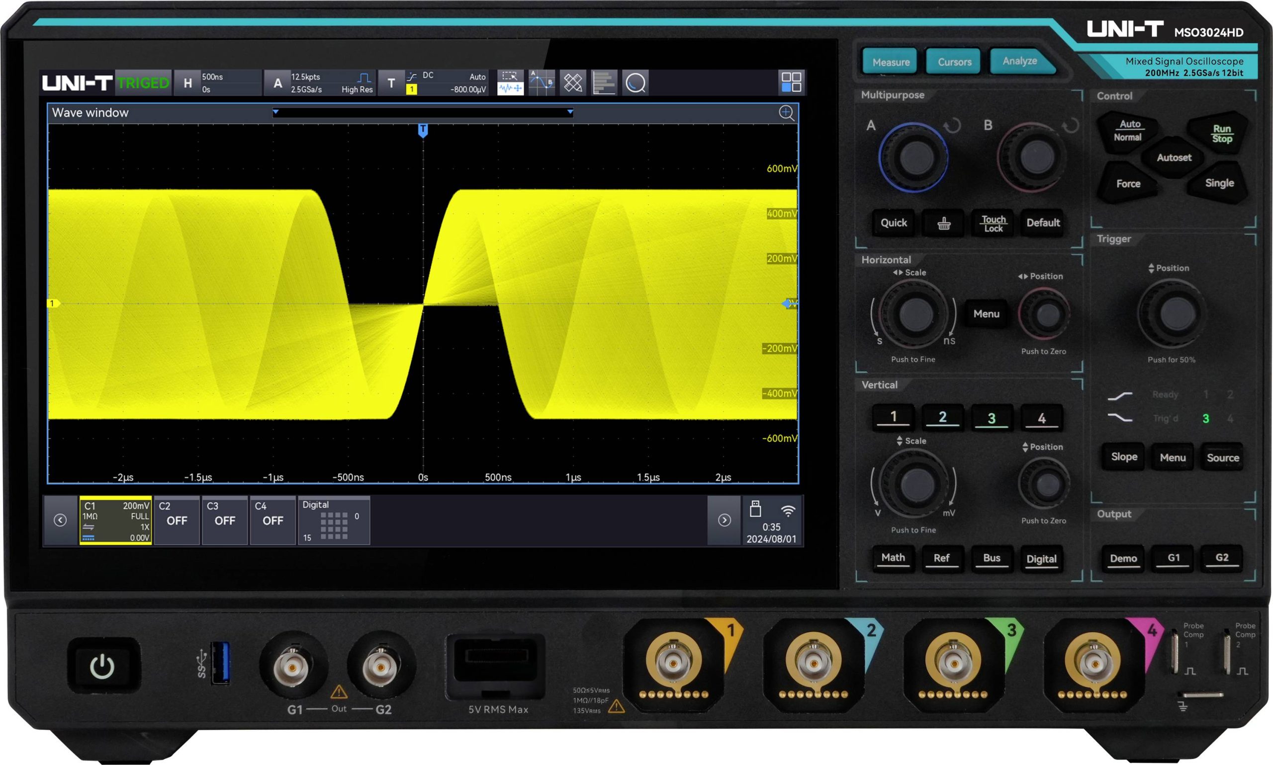 UNI-T MSO3024HD digitalni osciloskop 200 MHz 4-kanalni 2,5 GSa/s