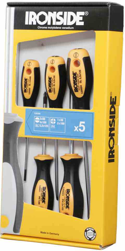 IRONSIDE 2500 set odvijača, krstasti/pljosnati, 5 delova