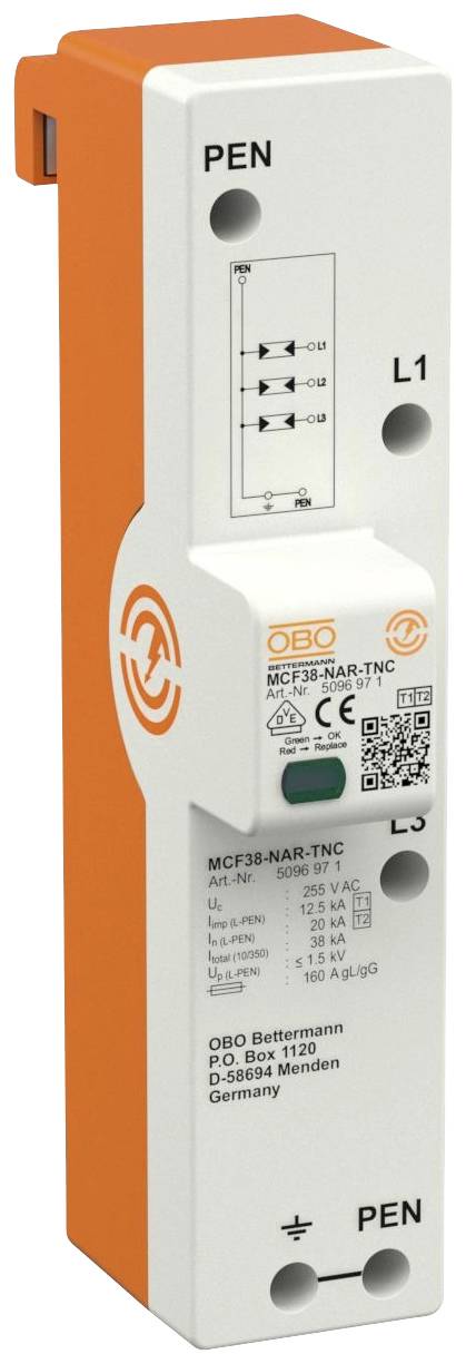 OBO Bettermann 3-pin. 255V MCF38-NAR-TNC OBO Bettermann 5096971 MCF38-NAR-TNC