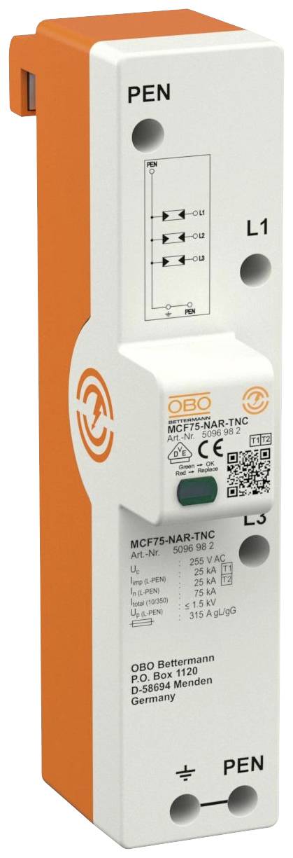 OBO Bettermann 3-pin. 255V MCF75-NAR-TNC OBO Bettermann 5096982 MCF75-NAR-TNC