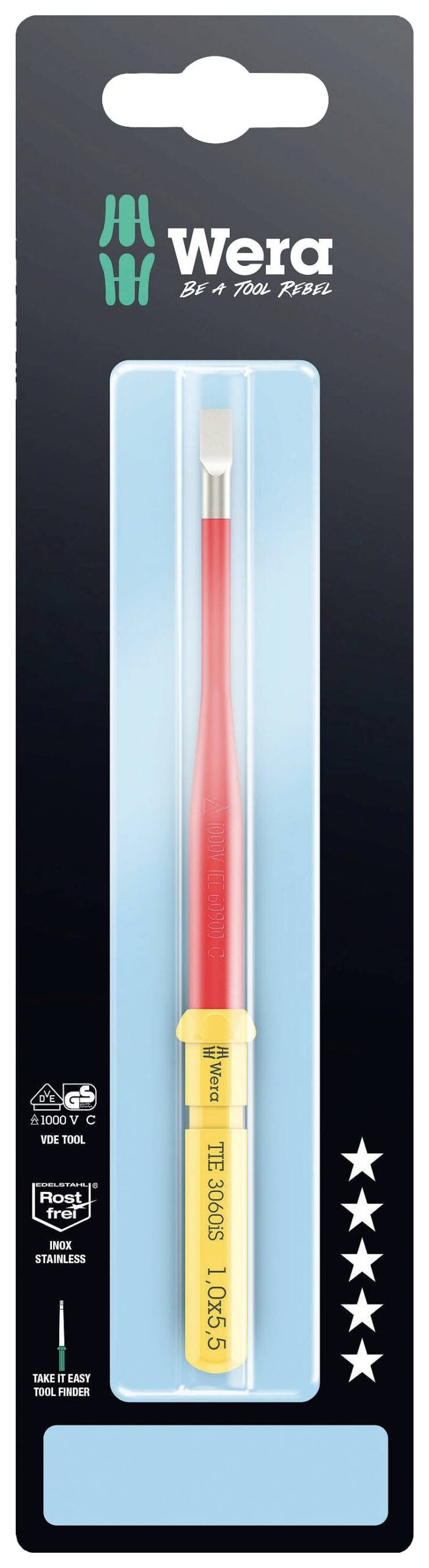 Wera 3060 iS 1,0x5,5x157mm zamenjivo sečivo, pljosnati, 1,0 x 5,5 x 157 mm, VDE 1000 V