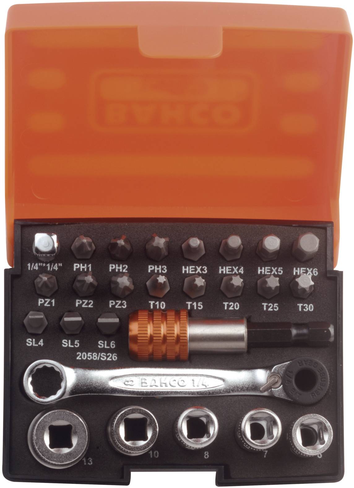 Bahco 2058/S26 set nasadnih ključeva, 1/4″ (6,3 mm), 26 delova