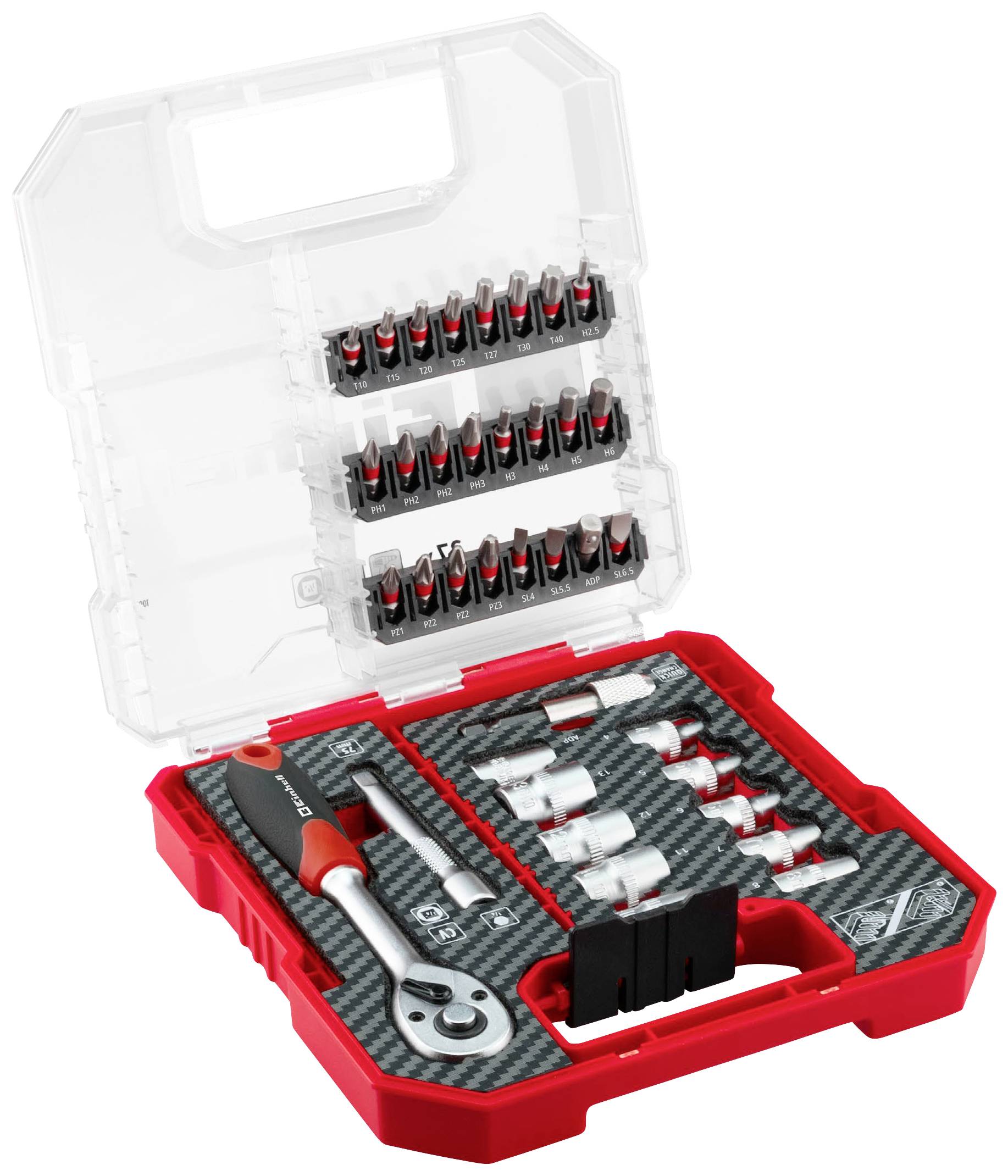Einhell L-CASE set umetaka za nasadni ključ, 1/4″, 37 delova