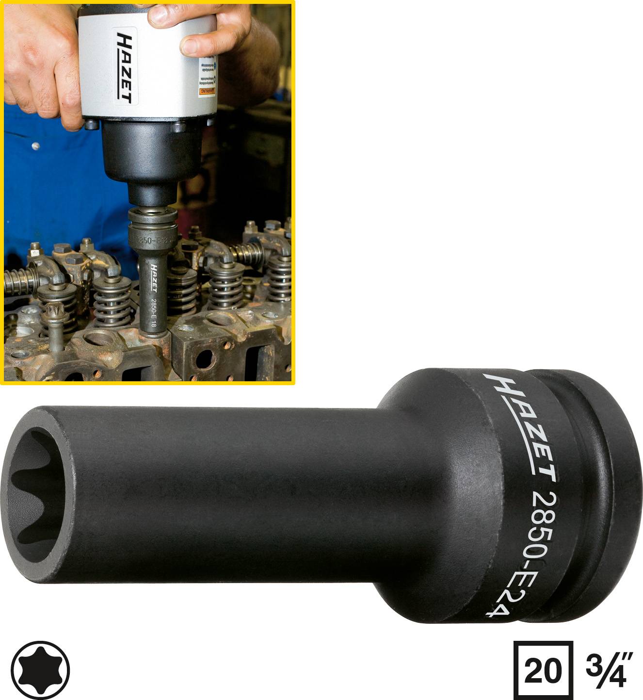 Hazet 2850-E24 ojačani nasadni ključ, spoljni TORX, T24
