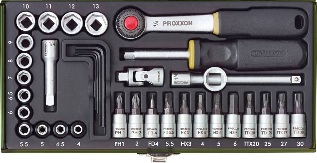 Proxxon Industrial 23080 set nasadnih ključeva, 1/4″ (6,3 mm), 36 delova