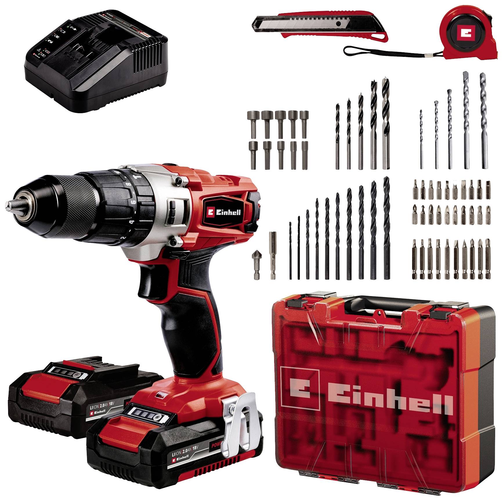 Einhell X-Change akumulatorska udarna bušilica-odvijač, 64 dela